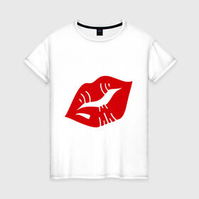 Женская футболка хлопок с принтом Губы в Санкт-Петербурге, 100% хлопок | прямой крой, круглый вырез горловины, длина до линии бедер, слегка спущенное плечо | kiss | lips | губы | помада | поцелуй