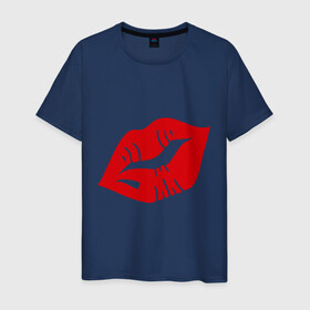 Мужская футболка хлопок с принтом Губы в Санкт-Петербурге, 100% хлопок | прямой крой, круглый вырез горловины, длина до линии бедер, слегка спущенное плечо. | kiss | lips | губы | помада | поцелуй