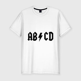 Мужская футболка премиум с принтом ABCD в Санкт-Петербурге, 92% хлопок, 8% лайкра | приталенный силуэт, круглый вырез ворота, длина до линии бедра, короткий рукав | Тематика изображения на принте: ac dc | acdc | acds | acdsee | эйсидиси