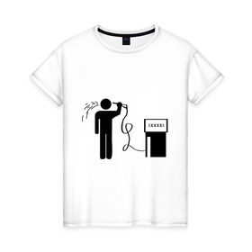 Женская футболка хлопок с принтом Бензиновый суицид в Санкт-Петербурге, 100% хлопок | прямой крой, круглый вырез горловины, длина до линии бедер, слегка спущенное плечо | бензин | бензиновый суицид | бензоколонка | заправка | суицид