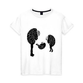 Женская футболка хлопок с принтом Грустные мозги в Санкт-Петербурге, 100% хлопок | прямой крой, круглый вырез горловины, длина до линии бедер, слегка спущенное плечо | грустные мозги | извилины | мозг | мозги