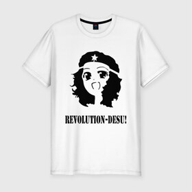 Мужская футболка премиум с принтом REVOLUTION-DESU! в Санкт-Петербурге, 92% хлопок, 8% лайкра | приталенный силуэт, круглый вырез ворота, длина до линии бедра, короткий рукав | desu | revolution | revolution desu | политические