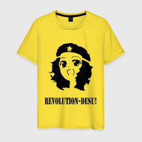 Мужская футболка хлопок с принтом REVOLUTION-DESU! в Санкт-Петербурге, 100% хлопок | прямой крой, круглый вырез горловины, длина до линии бедер, слегка спущенное плечо. | desu | revolution | revolution desu | политические