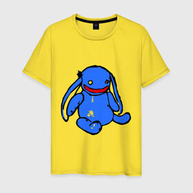 Мужская футболка хлопок с принтом Смешной заяц в Санкт-Петербурге, 100% хлопок | прямой крой, круглый вырез горловины, длина до линии бедер, слегка спущенное плечо. | зайчик | заяц | игрушка | плюшевый заяц | смешной заяц