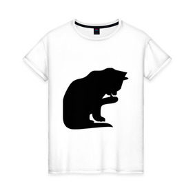 Женская футболка хлопок с принтом Котёнок умывается в Санкт-Петербурге, 100% хлопок | прямой крой, круглый вырез горловины, длина до линии бедер, слегка спущенное плечо | забавные кошки | котёнок | котёнок умывается | котята | кошки | прикольные кошки