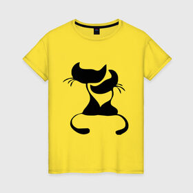 Женская футболка хлопок с принтом Кошки LOVE в Санкт-Петербурге, 100% хлопок | прямой крой, круглый вырез горловины, длина до линии бедер, слегка спущенное плечо | love | влюбленные кошки | две кошки | коты | кошки | любовь