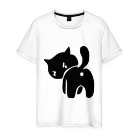 Мужская футболка хлопок с принтом Котёнок зад в Санкт-Петербурге, 100% хлопок | прямой крой, круглый вырез горловины, длина до линии бедер, слегка спущенное плечо. | кот | котенок | кошки