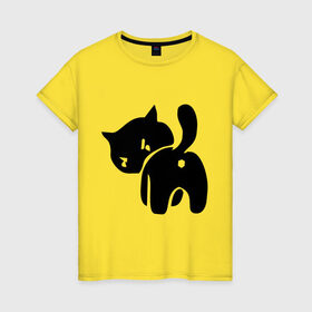 Женская футболка хлопок с принтом Котёнок зад в Санкт-Петербурге, 100% хлопок | прямой крой, круглый вырез горловины, длина до линии бедер, слегка спущенное плечо | кот | котенок | кошки