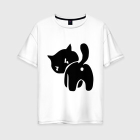 Женская футболка хлопок Oversize с принтом Котёнок зад в Санкт-Петербурге, 100% хлопок | свободный крой, круглый ворот, спущенный рукав, длина до линии бедер
 | кот | котенок | кошки