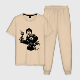Мужская пижама хлопок с принтом Повстанец в Санкт-Петербурге, 100% хлопок | брюки и футболка прямого кроя, без карманов, на брюках мягкая резинка на поясе и по низу штанин
 | анархия | бунт | восстание | граффити | коктейль молотова | повстанец