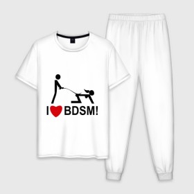 Мужская пижама хлопок с принтом I love BDSM в Санкт-Петербурге, 100% хлопок | брюки и футболка прямого кроя, без карманов, на брюках мягкая резинка на поясе и по низу штанин
 | люблю | любовь | я