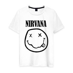 Мужская футболка хлопок с принтом Nirvana в Санкт-Петербурге, 100% хлопок | прямой крой, круглый вырез горловины, длина до линии бедер, слегка спущенное плечо. | cobain | media | nirvana | rock | smells like teen spirit | toplanding | кобейн | нирвана | рок