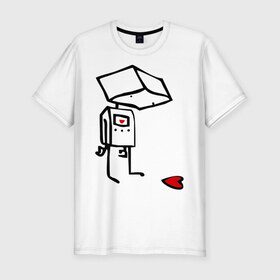 Мужская футболка премиум с принтом Робот и сердце в Санкт-Петербурге, 92% хлопок, 8% лайкра | приталенный силуэт, круглый вырез ворота, длина до линии бедра, короткий рукав | robot | грусть | робот | чувства | эмоции