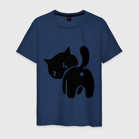 Мужская футболка хлопок с принтом Котёнок зад в Санкт-Петербурге, 100% хлопок | прямой крой, круглый вырез горловины, длина до линии бедер, слегка спущенное плечо. | котенок | прикольные | рисунок