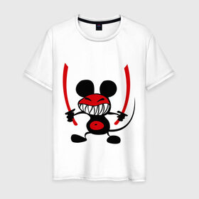 Мужская футболка хлопок с принтом Samurai в Санкт-Петербурге, 100% хлопок | прямой крой, круглый вырез горловины, длина до линии бедер, слегка спущенное плечо. | воин | животные | мышка | мышонок | мышь | самурай