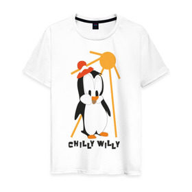 Мужская футболка хлопок с принтом Chilly в Санкт-Петербурге, 100% хлопок | прямой крой, круглый вырез горловины, длина до линии бедер, слегка спущенное плечо. | пингвин