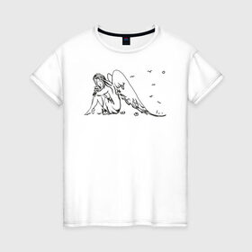 Женская футболка хлопок с принтом Задумчивый ангел в Санкт-Петербурге, 100% хлопок | прямой крой, круглый вырез горловины, длина до линии бедер, слегка спущенное плечо | angel | ангел | девушкам | для девушек