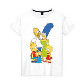 Женская футболка хлопок с принтом The Simpsons (2) в Санкт-Петербурге, 100% хлопок | прямой крой, круглый вырез горловины, длина до линии бедер, слегка спущенное плечо | гомер