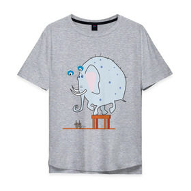 Мужская футболка хлопок Oversize с принтом Слон и мыши в Санкт-Петербурге, 100% хлопок | свободный крой, круглый ворот, “спинка” длиннее передней части | животные | испуганный