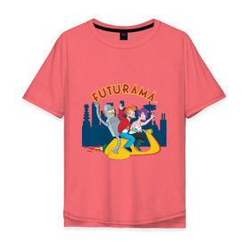 Мужская футболка хлопок Oversize с принтом Futurama(1) в Санкт-Петербурге, 100% хлопок | свободный крой, круглый ворот, “спинка” длиннее передней части | 
