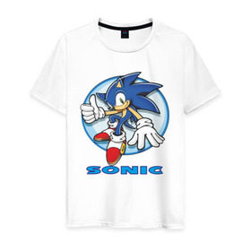 Мужская футболка хлопок с принтом Sonic в Санкт-Петербурге, 100% хлопок | прямой крой, круглый вырез горловины, длина до линии бедер, слегка спущенное плечо. | sonic | sonic 2 | super sonic | соник