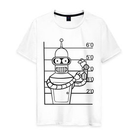 Мужская футболка хлопок с принтом Bender (3) в Санкт-Петербурге, 100% хлопок | прямой крой, круглый вырез горловины, длина до линии бедер, слегка спущенное плечо. | bender | futurama | бендер | футурама