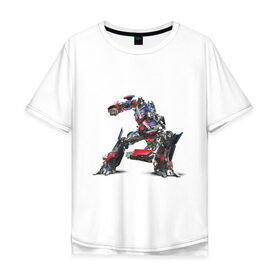 Мужская футболка хлопок Oversize с принтом Optimus в Санкт-Петербурге, 100% хлопок | свободный крой, круглый ворот, “спинка” длиннее передней части | 