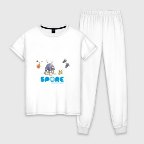 Женская пижама хлопок с принтом Spore (3) в Санкт-Петербурге, 100% хлопок | брюки и футболка прямого кроя, без карманов, на брюках мягкая резинка на поясе и по низу штанин | игры | лаборатория существ | спор