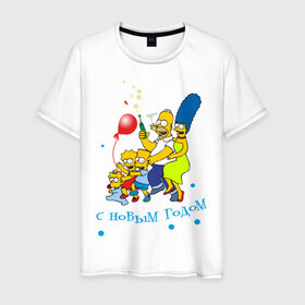 Мужская футболка хлопок с принтом С новым годом Simpsons в Санкт-Петербурге, 100% хлопок | прямой крой, круглый вырез горловины, длина до линии бедер, слегка спущенное плечо. | 2012 | 2012 год | новогодний | новый 2012 | новый год | симпсоны | смайл | смайлик