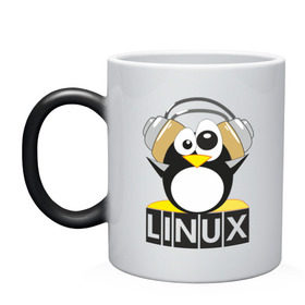 Кружка хамелеон с принтом Linux в Санкт-Петербурге, керамика | меняет цвет при нагревании, емкость 330 мл | Тематика изображения на принте: пингвин