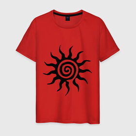 Мужская футболка хлопок с принтом Солнце (2) в Санкт-Петербурге, 100% хлопок | прямой крой, круглый вырез горловины, длина до линии бедер, слегка спущенное плечо. | орнамент | солнце | трайбл | узор