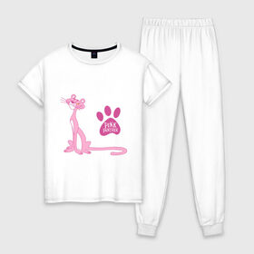 Женская пижама хлопок с принтом Розовая Пантера в Санкт-Петербурге, 100% хлопок | брюки и футболка прямого кроя, без карманов, на брюках мягкая резинка на поясе и по низу штанин | pink panther | розовая пантера