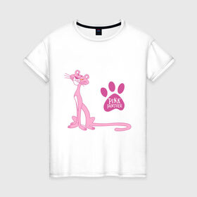 Женская футболка хлопок с принтом Розовая Пантера в Санкт-Петербурге, 100% хлопок | прямой крой, круглый вырез горловины, длина до линии бедер, слегка спущенное плечо | pink panther | розовая пантера