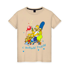 Женская футболка хлопок с принтом С новым годом Simpsons в Санкт-Петербурге, 100% хлопок | прямой крой, круглый вырез горловины, длина до линии бедер, слегка спущенное плечо | 2012 год | new year | simpsons | барт симпсон | гомер симпсон | дед | дед мороз | нг | новогодний | новый 2012 | новый год | с новым годом | санта | санта клаус | симпсоны | симсоны