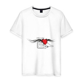 Мужская футболка хлопок с принтом Switch on my love в Санкт-Петербурге, 100% хлопок | прямой крой, круглый вырез горловины, длина до линии бедер, слегка спущенное плечо. | 