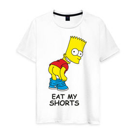 Мужская футболка хлопок с принтом Eat my shorts в Санкт-Петербурге, 100% хлопок | прямой крой, круглый вырез горловины, длина до линии бедер, слегка спущенное плечо. | гомер
