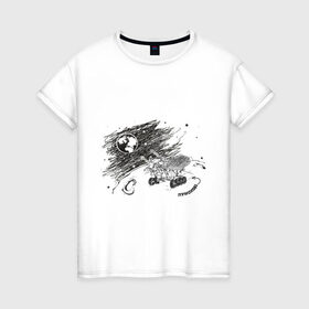Женская футболка хлопок с принтом луноход в Санкт-Петербурге, 100% хлопок | прямой крой, круглый вырез горловины, длина до линии бедер, слегка спущенное плечо | вакуум | космос | луна | планета земля