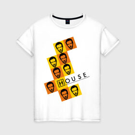 Женская футболка хлопок с принтом Доктор Хаус (2) в Санкт-Петербурге, 100% хлопок | прямой крой, круглый вырез горловины, длина до линии бедер, слегка спущенное плечо | house | house md | доктор хауз | доктор хаус | хауз | хаус | хью лори