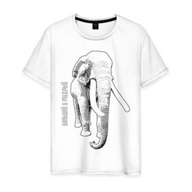 Мужская футболка хлопок с принтом Большой и Мудрый в Санкт-Петербурге, 100% хлопок | прямой крой, круглый вырез горловины, длина до линии бедер, слегка спущенное плечо. | слон
