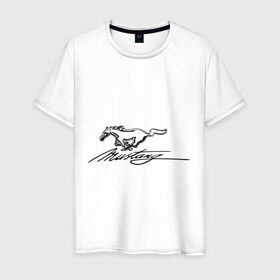 Мужская футболка хлопок с принтом Mustang в Санкт-Петербурге, 100% хлопок | прямой крой, круглый вырез горловины, длина до линии бедер, слегка спущенное плечо. | auto | mustang | авто | автомобильные | знаки | машины | мустанг