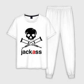 Мужская пижама хлопок с принтом Jackass (Чудаки) в Санкт-Петербурге, 100% хлопок | брюки и футболка прямого кроя, без карманов, на брюках мягкая резинка на поясе и по низу штанин
 | jackas | придурки | чудаки
