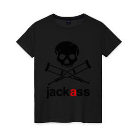Женская футболка хлопок с принтом Jackass (Чудаки) в Санкт-Петербурге, 100% хлопок | прямой крой, круглый вырез горловины, длина до линии бедер, слегка спущенное плечо | jackas | придурки | чудаки