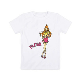 Детская футболка хлопок с принтом winX flora в Санкт-Петербурге, 100% хлопок | круглый вырез горловины, полуприлегающий силуэт, длина до линии бедер | Тематика изображения на принте: flora | winx | винкс | флора