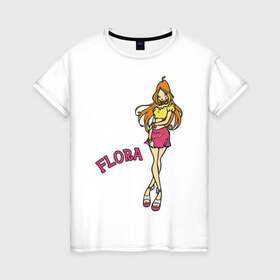 Женская футболка хлопок с принтом winX flora в Санкт-Петербурге, 100% хлопок | прямой крой, круглый вырез горловины, длина до линии бедер, слегка спущенное плечо | flora | winx | винкс | флора