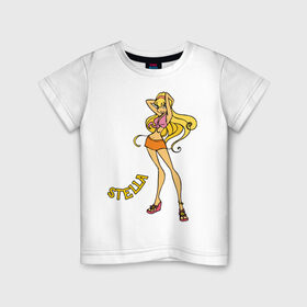 Детская футболка хлопок с принтом winX stella в Санкт-Петербурге, 100% хлопок | круглый вырез горловины, полуприлегающий силуэт, длина до линии бедер | stella | winx | винкс | стелла