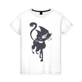 Женская футболка хлопок с принтом Cat в Санкт-Петербурге, 100% хлопок | прямой крой, круглый вырез горловины, длина до линии бедер, слегка спущенное плечо | cat | кошка | кошки | стильно