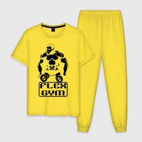 Мужская пижама хлопок с принтом Flex gym в Санкт-Петербурге, 100% хлопок | брюки и футболка прямого кроя, без карманов, на брюках мягкая резинка на поясе и по низу штанин
 | powerlifting