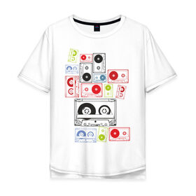 Мужская футболка хлопок Oversize с принтом Кассеты в Санкт-Петербурге, 100% хлопок | свободный крой, круглый ворот, “спинка” длиннее передней части | аудиокассеты | кассеты | музыка | прикольные