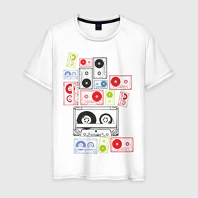 Мужская футболка хлопок с принтом Кассеты в Санкт-Петербурге, 100% хлопок | прямой крой, круглый вырез горловины, длина до линии бедер, слегка спущенное плечо. | аудиокассеты | кассеты | музыка | прикольные