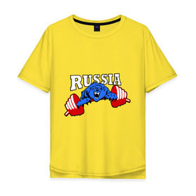 Мужская футболка хлопок Oversize с принтом RUSSIA PR в Санкт-Петербурге, 100% хлопок | свободный крой, круглый ворот, “спинка” длиннее передней части | powerlifting